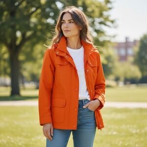 Lands' End Flare Orange Hooded Field Utility Hiking Jacket‎ Size Medium